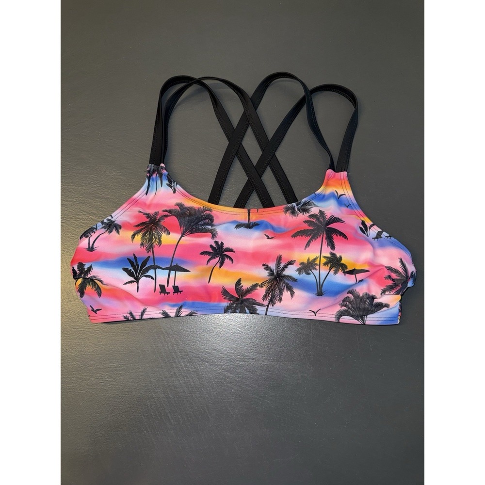 Women's Large Strappy Sunset Palm Trees Bathing Suit Top Bikini Top Beach Pool